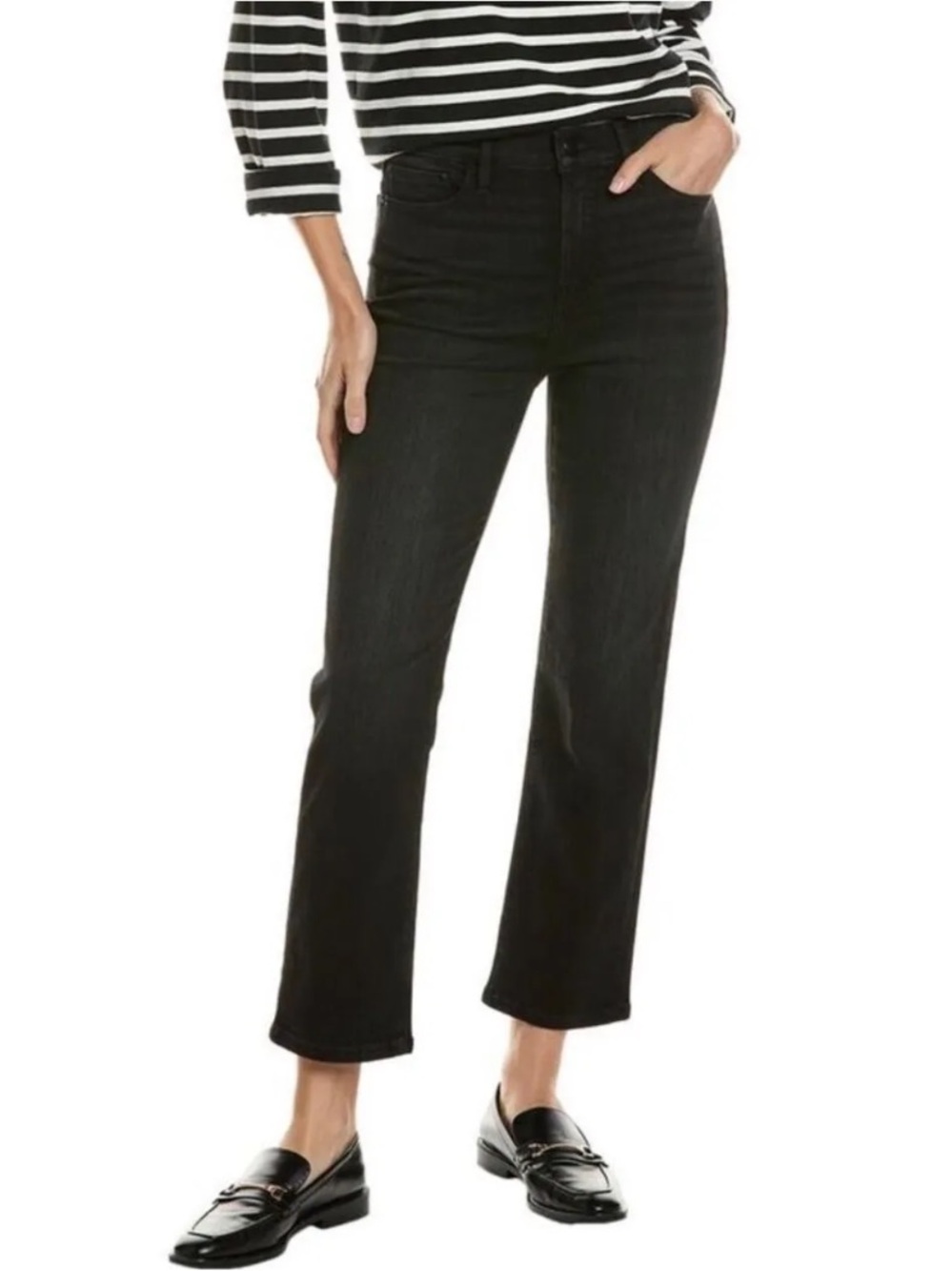 FRAME Le High Straight Jeans High Rise 33 Tilt Black Faded Denim